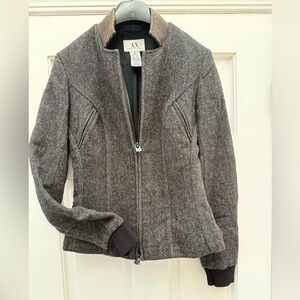 Armani Exchange Women Herringbone Bomber Jacket Gray Brown w removable Zip Vest